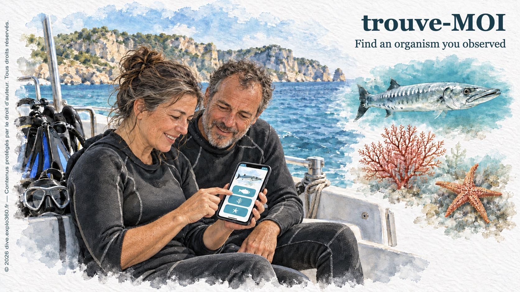 Divers using trouve-MOI on a smartphone after a dive