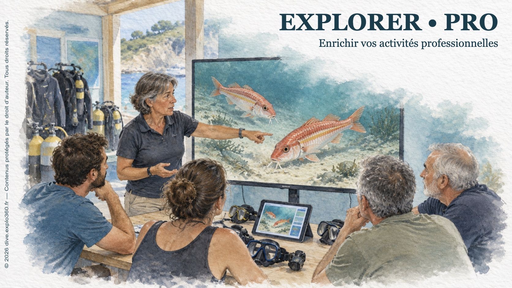 Présentation de la vie marine dans un centre de plongée