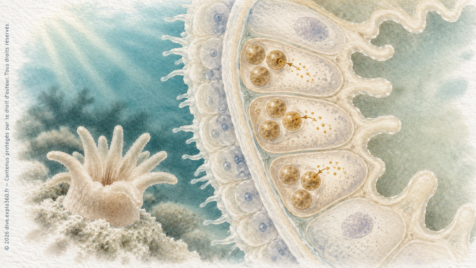 Des partenaires microscopiques à l’intérieur des cellules de certains coraux ; le corail rouge n’en possède pas.