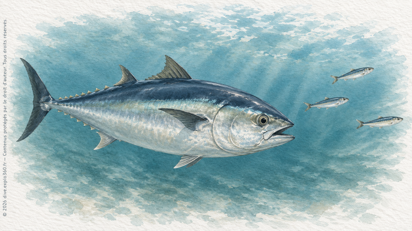 Le thon rouge de l’Atlantique (Thunnus thynnus) et des poissons plus petits : une place alimentaire à préciser selon la taille et le régime.