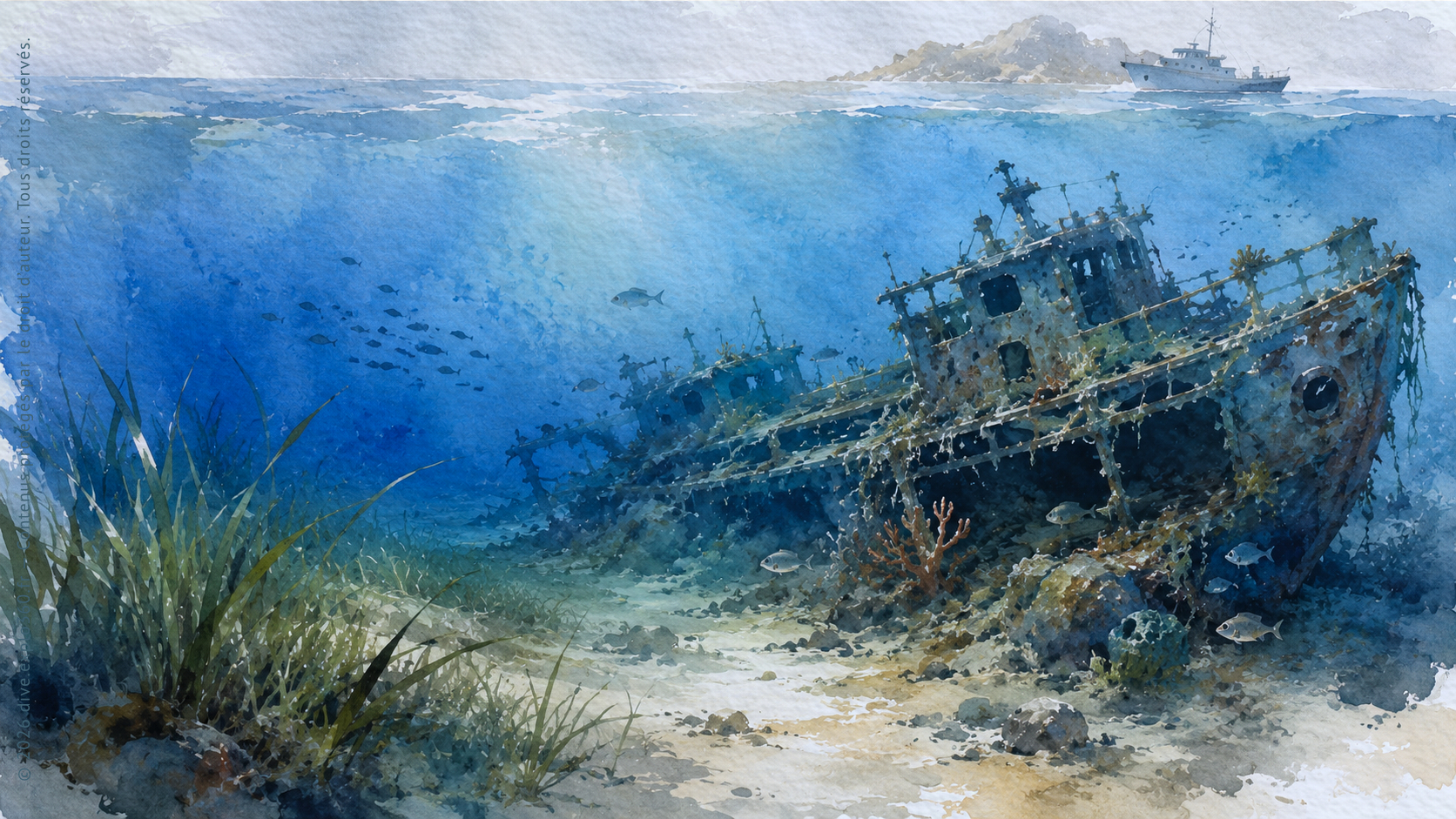 Épave colonisée par la vie marine en Méditerranée