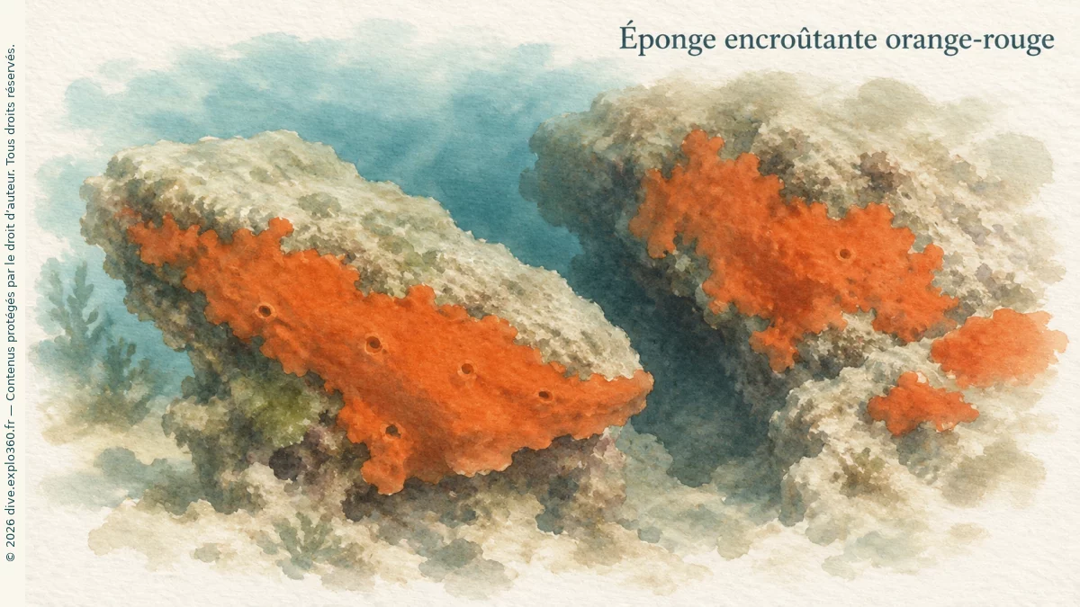 Éponge encroûtante orange-rouge