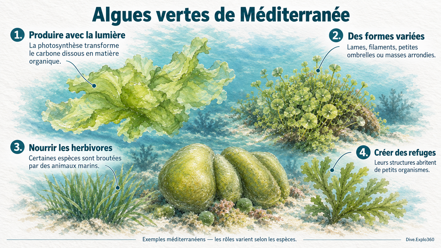Illustration naturaliste — Algues vertes