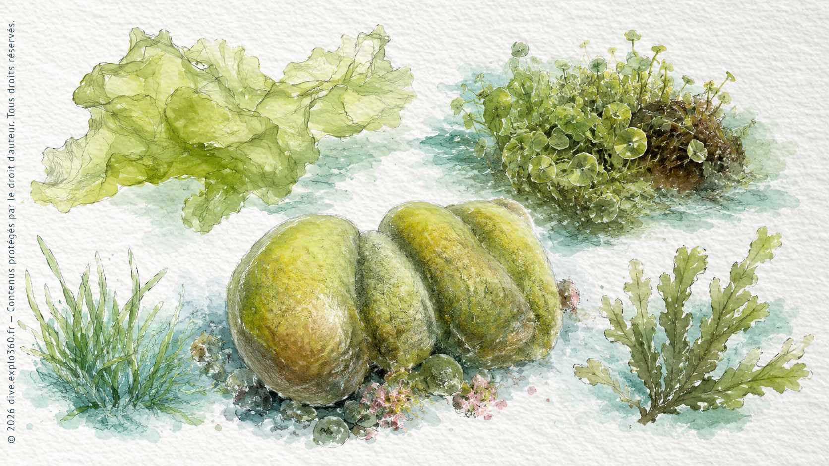 Illustration naturaliste — Algues vertes