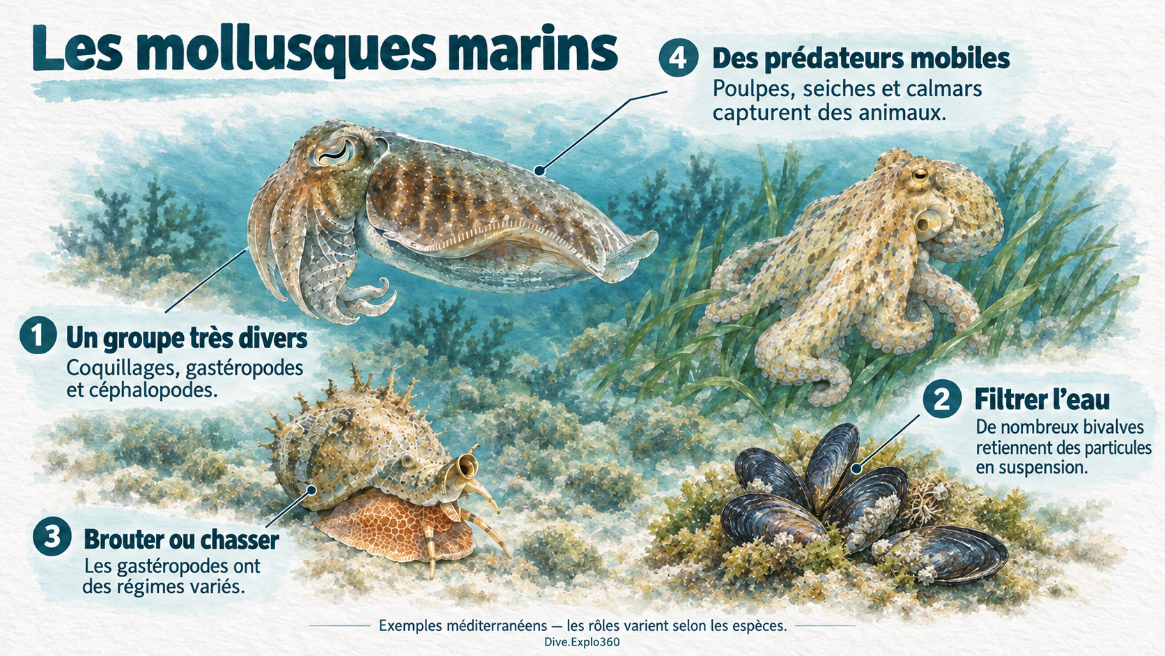Illustration naturaliste — Mollusques