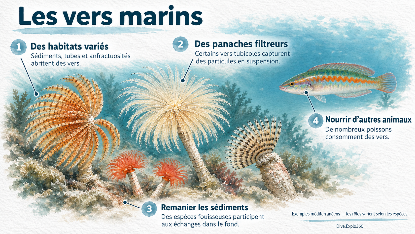 Illustration naturaliste — Vers marins