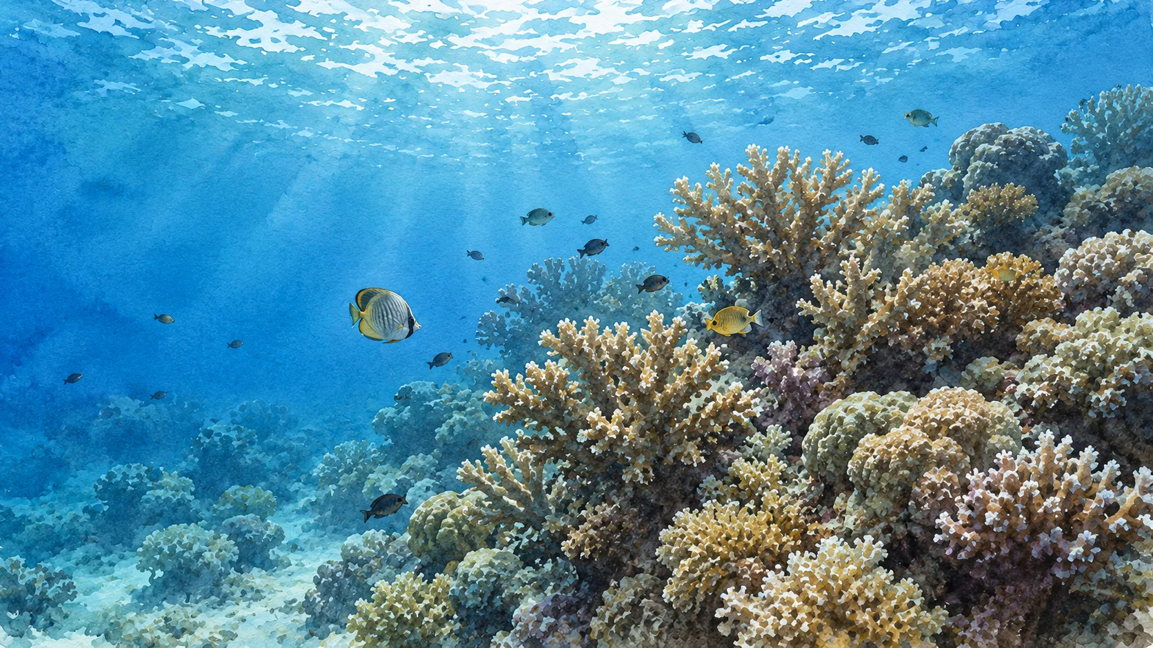 Illustration à l’aquarelle d’un récif tropical et de ses poissons